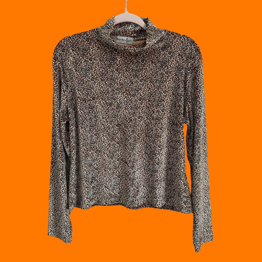 90's vintage velvet leopard print mock neck boxy blouse LARGE by design